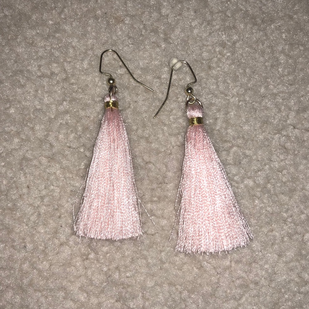Blush Pink Silk Thread Tassel Earrings